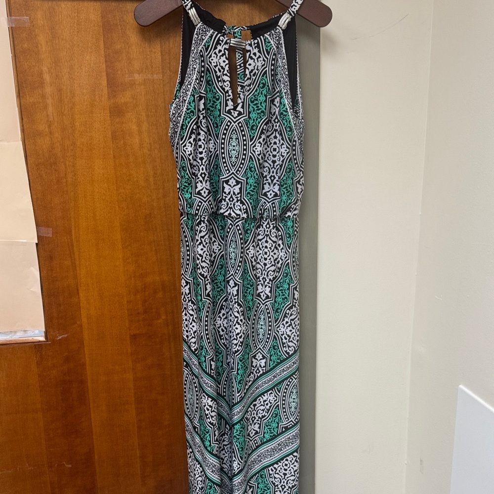 White House Black Market Green and Black Geometric Maxi Dress